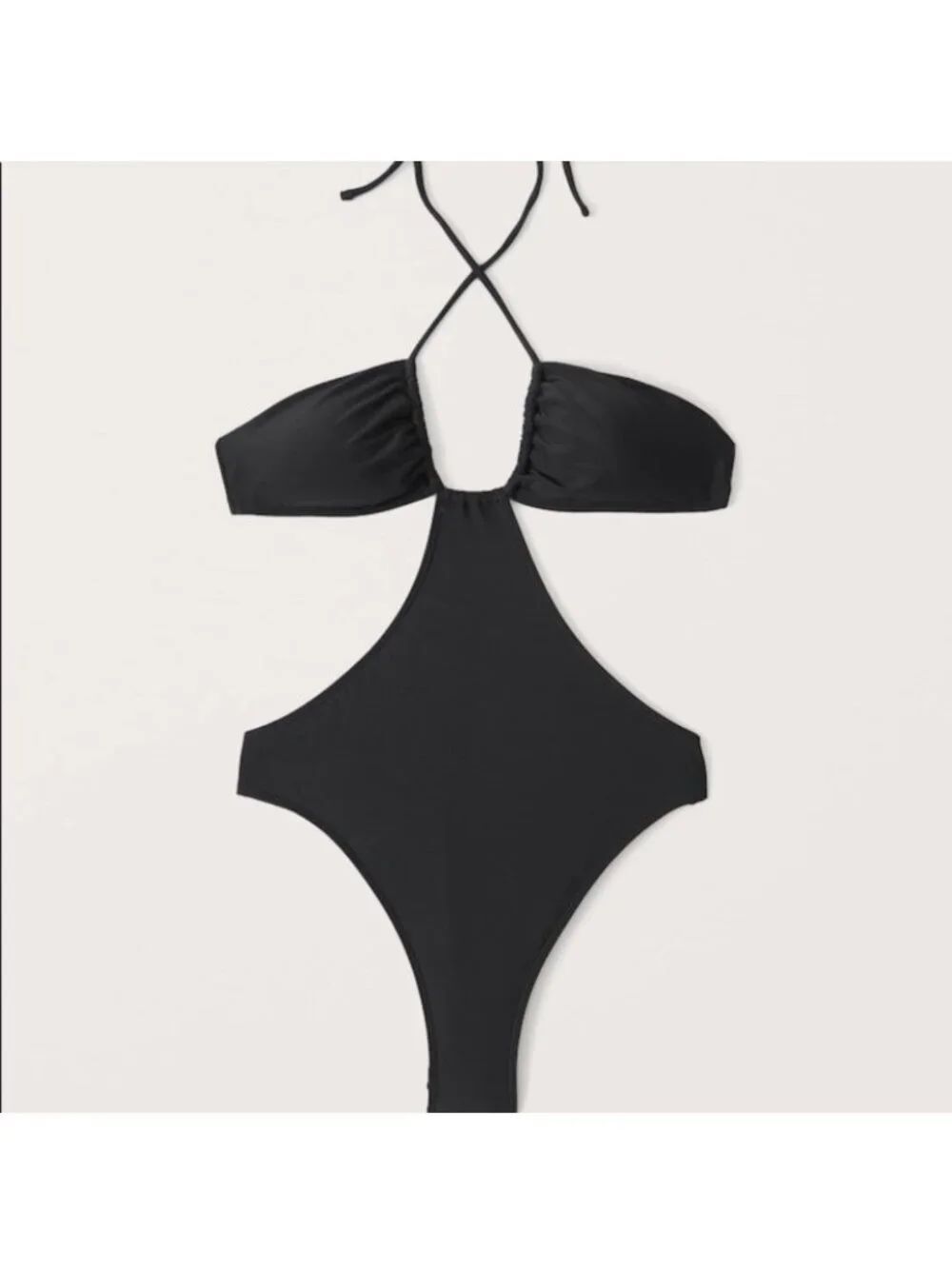 abercrombie fitch solid black Halter cut Out one piece swimsuit high waist Small